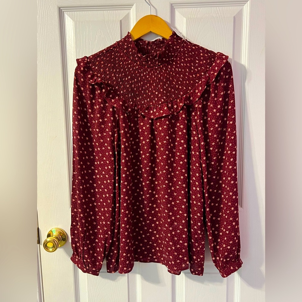 Loft ruffle smocked yoke blouse